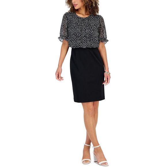 Connected Women's Dot Print Side Tab Sheath Dress Black Size 22W